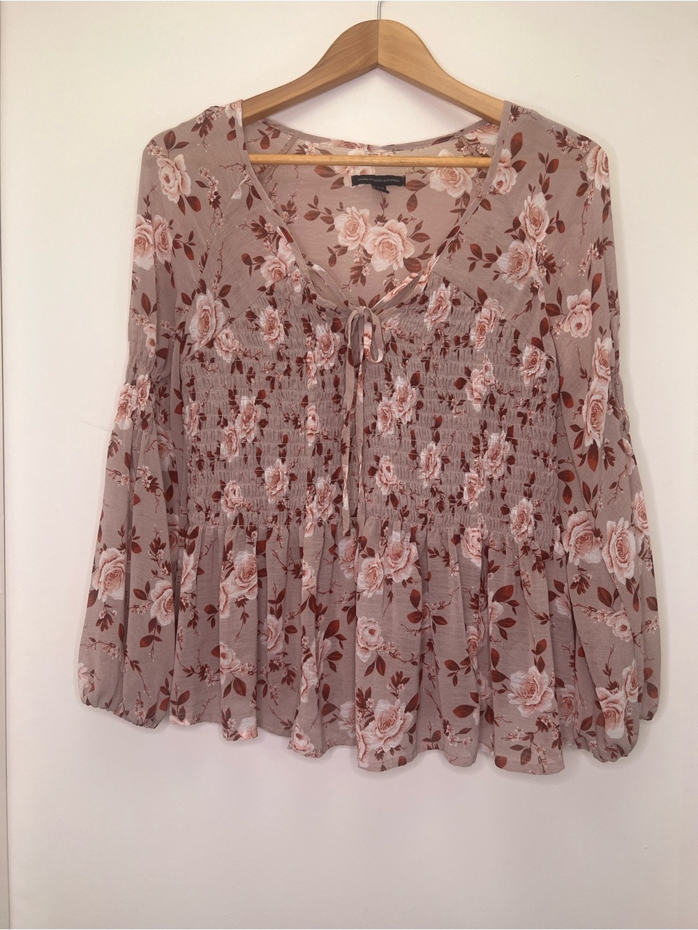 American Eagle Floral Smocked Blouse Peplum Top Boho Cottagecore Small